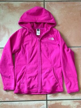 The North Face Girls' Bright Pink Hooded Fleece Jacket. Size L (14/16)